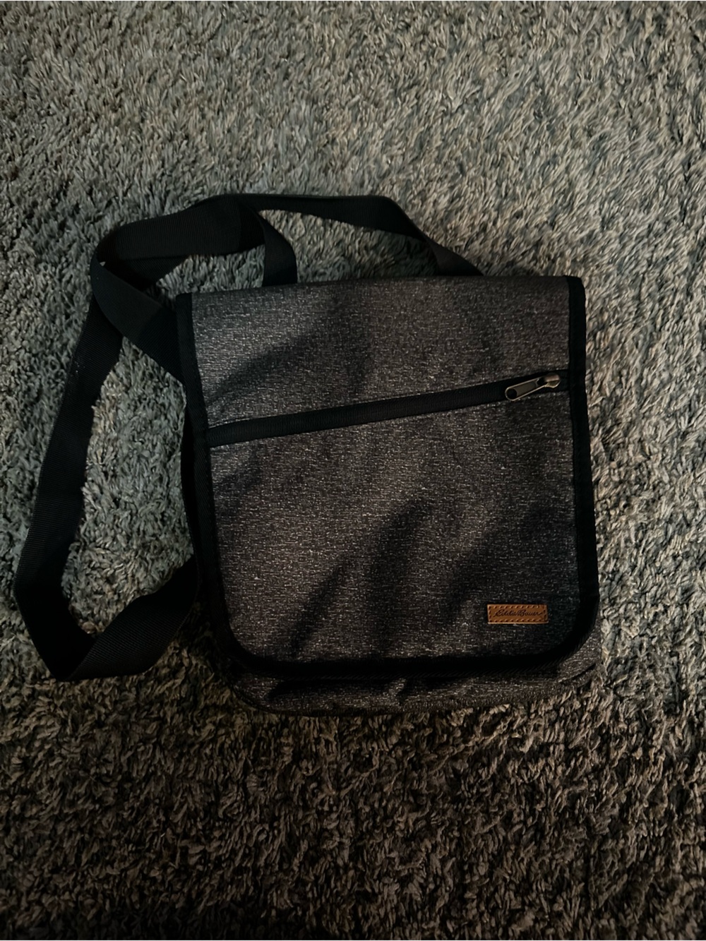 Eddie Bauer Gray Messenger Crossbody Bag with Black Strap